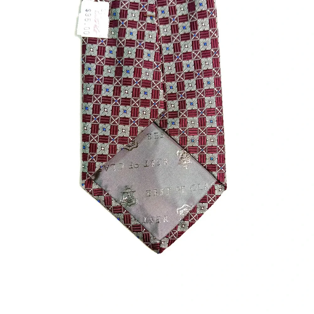 Robert Talbott Best of Class Hubert White Silk Tie Burgundy Geometric Hand Sewn